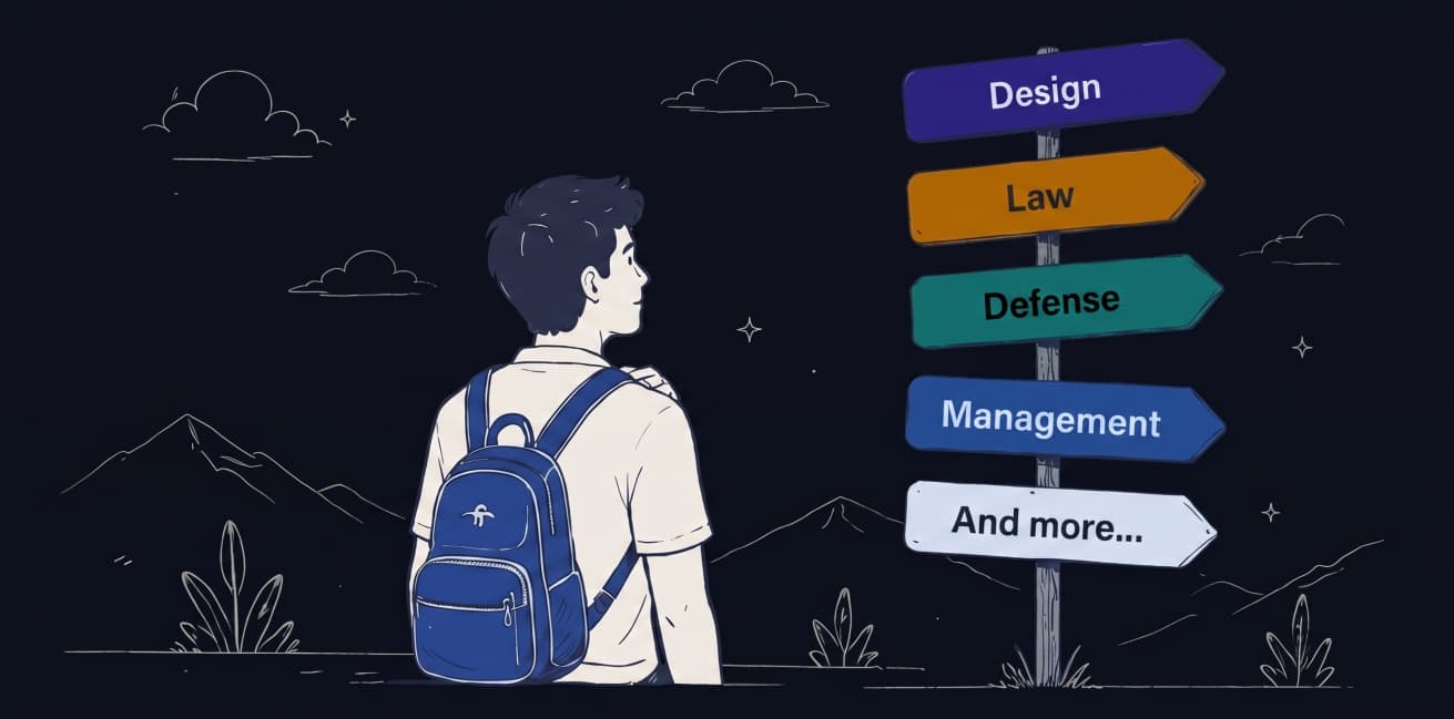 Line illustration of a student weighing different career paths