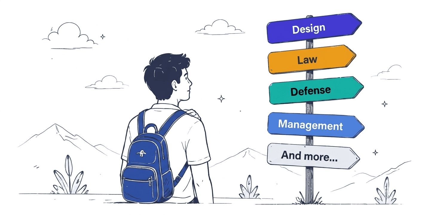 Line illustration of a student weighing different career paths